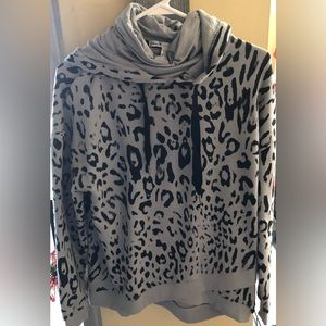 Medium gray leopard cowl neck hoodie!